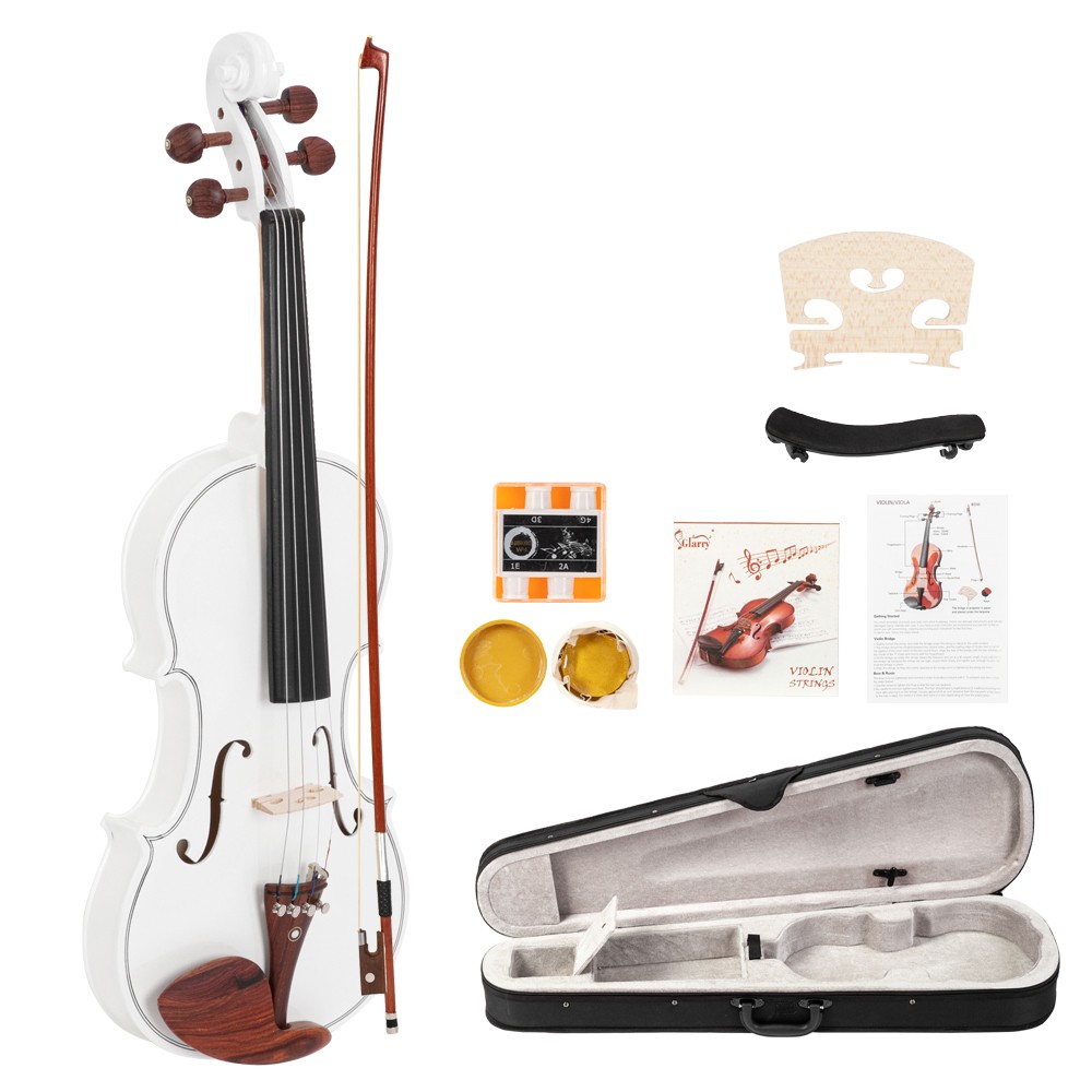 GV103 4/4 Spruce Panel Violin Case Bow Rosin Shoulder Rest Maple Redwood White