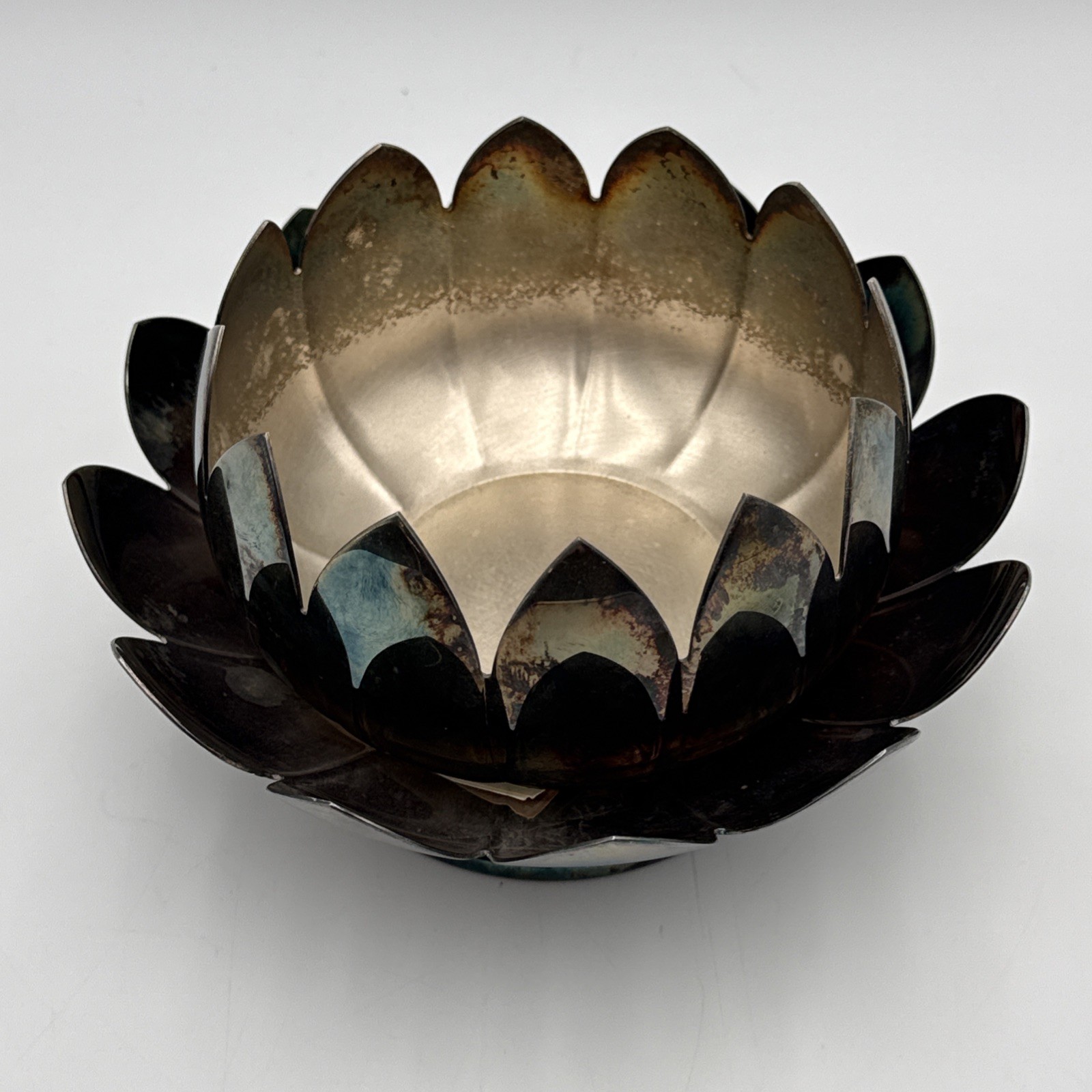 Vintage Reed & Barton Water Lily Lotus Flower Flower 3002 Heavy Patina 2 Piece