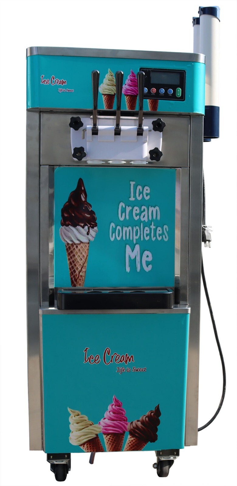 3 Flavors Soft Ice Cream Machine Digital Ice Cream Maker 110V Wheels 20-30L/h