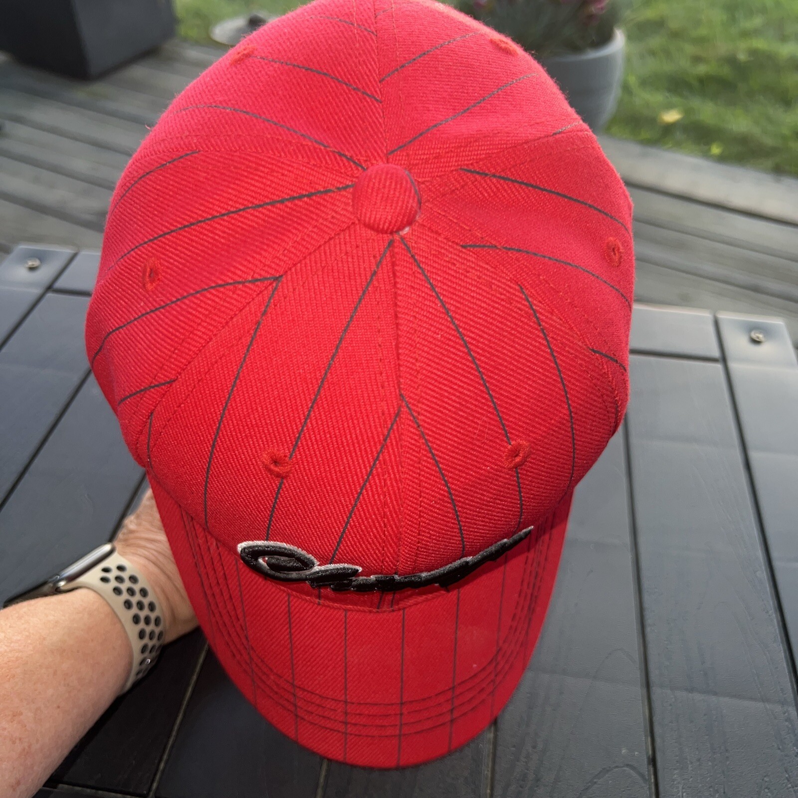 Chicago’s Wind City Red with Black Pinstripe Hat Cap Hook Loop EUC