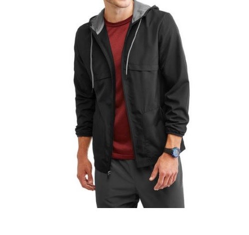 Athletic Works Men's Rich Black Woven Track Hooded Jacket Zip Front 2XL (50/52)