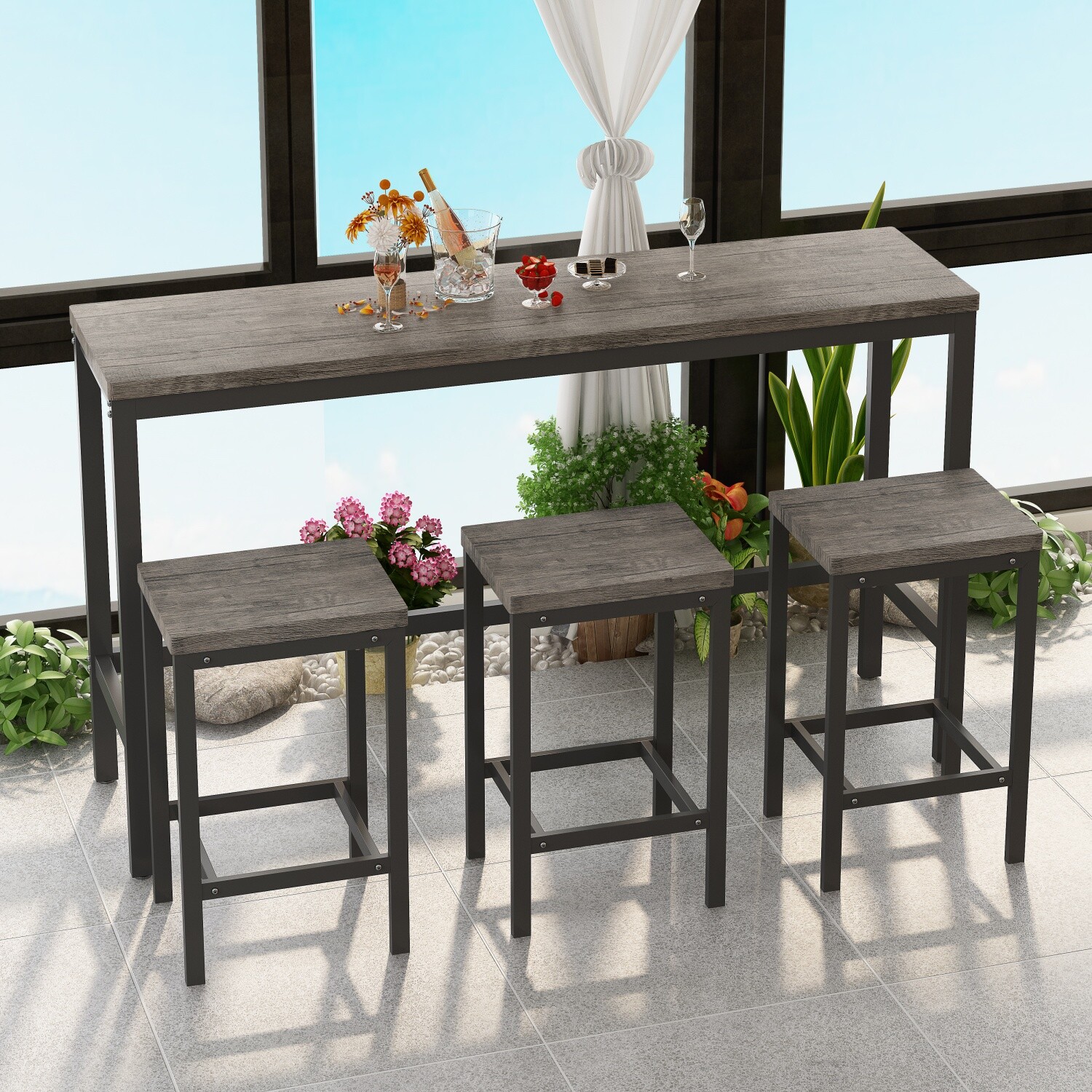 Modern 4 Piece Dining Table Set Table and 3 Stools Kitchen Breakfast Furniture