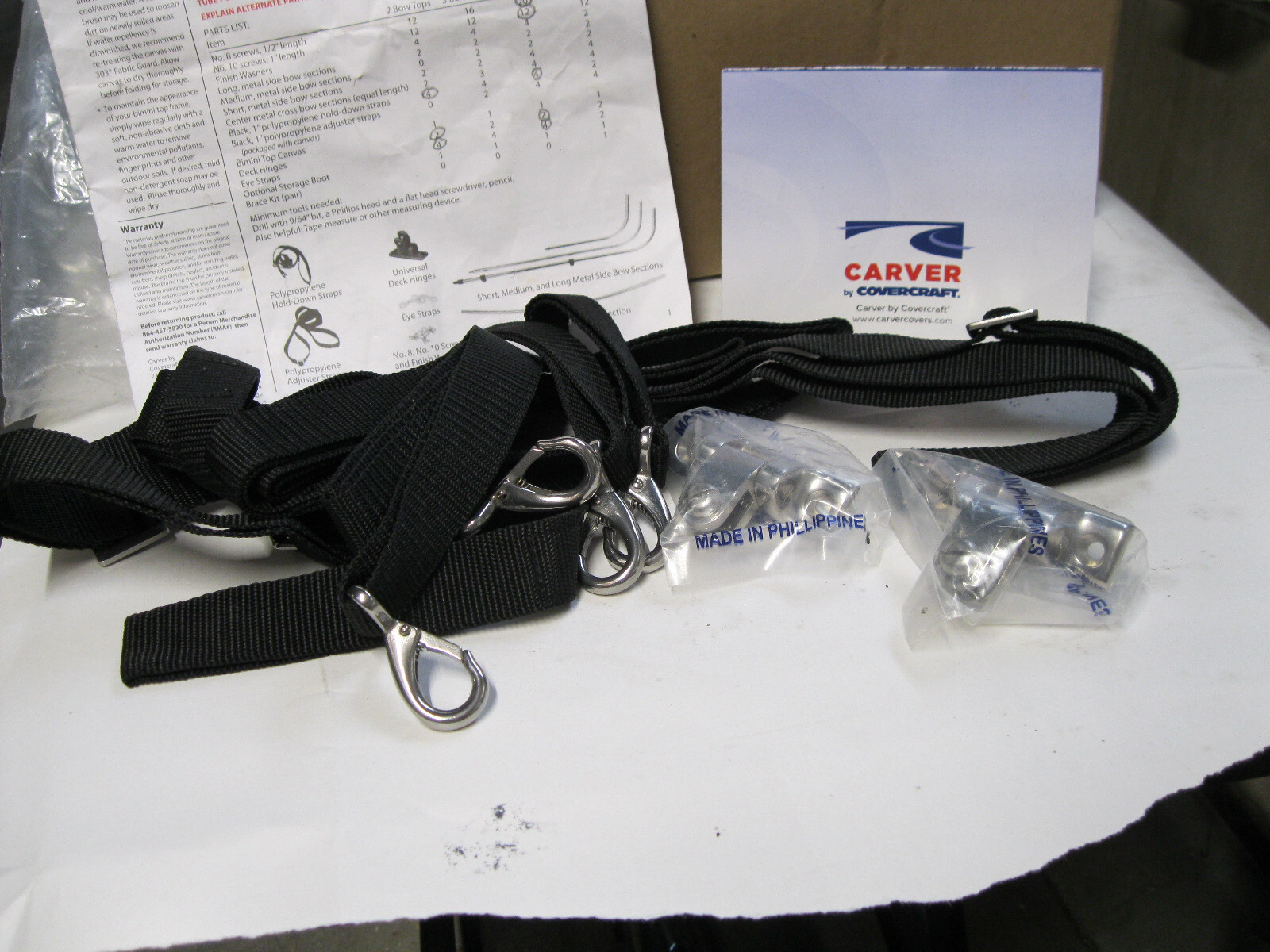 Carver By Covercraft Bimini Top Hardware Set Polypropylene Ropes Hinges & Screws