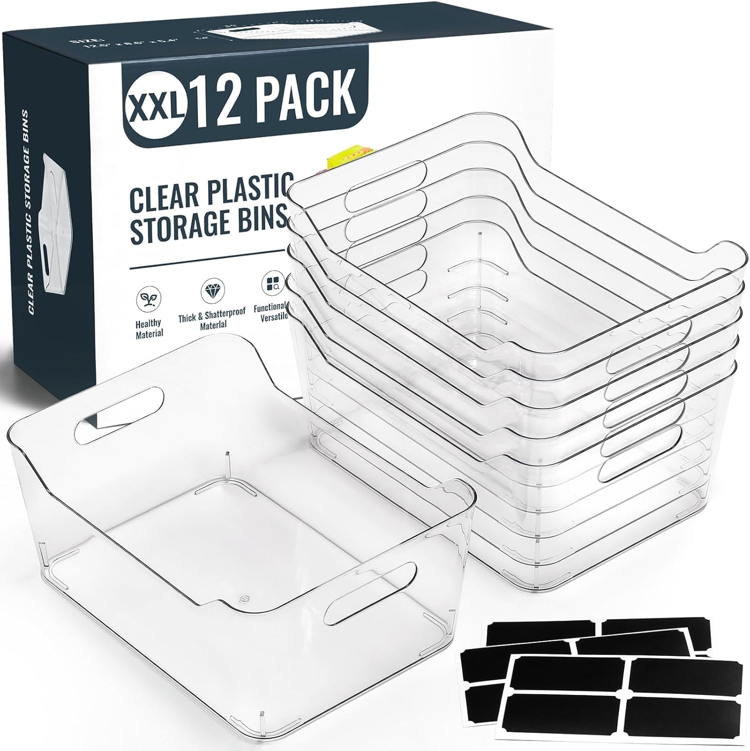 12-Piece Multifunctional Clear Plastic Storage Box Set (Includes Labels)