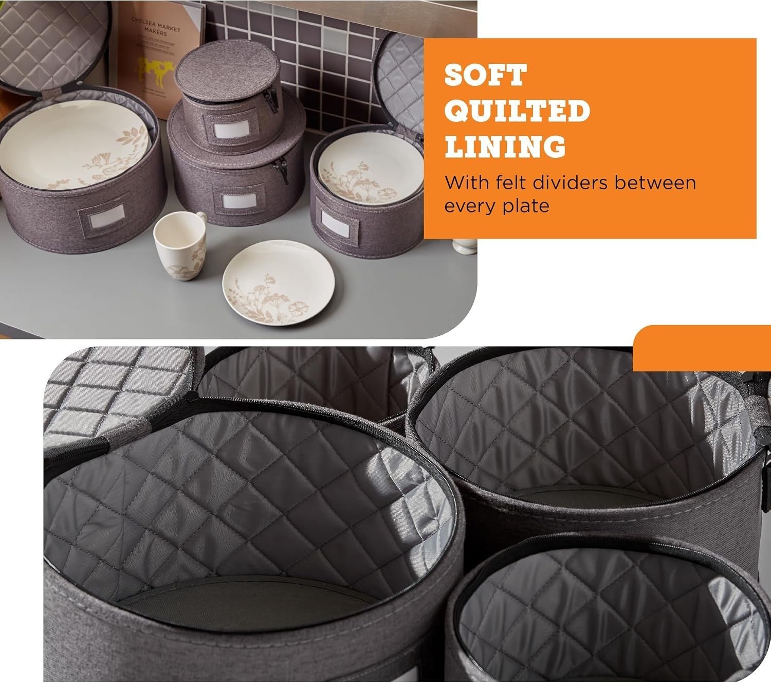 Luxury Gray China Storage Boxes with Dividers – Ideal for Dinnerware Protection