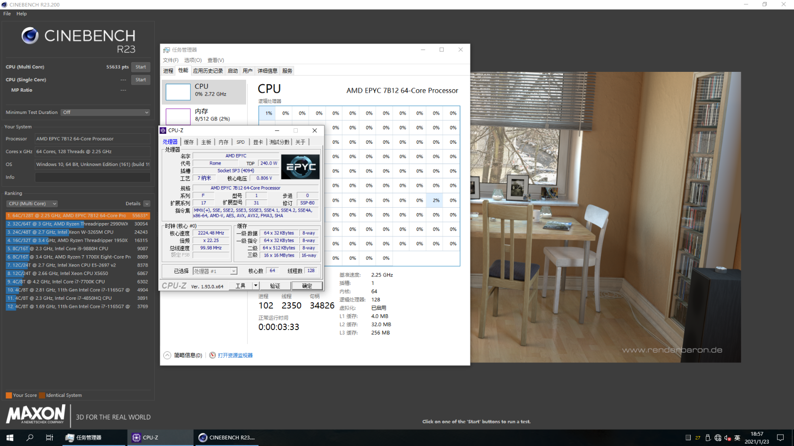 AMD EPYC 7b12 cpu processor 64 core 128 thread 2.25-3.4ghz 100-000000020