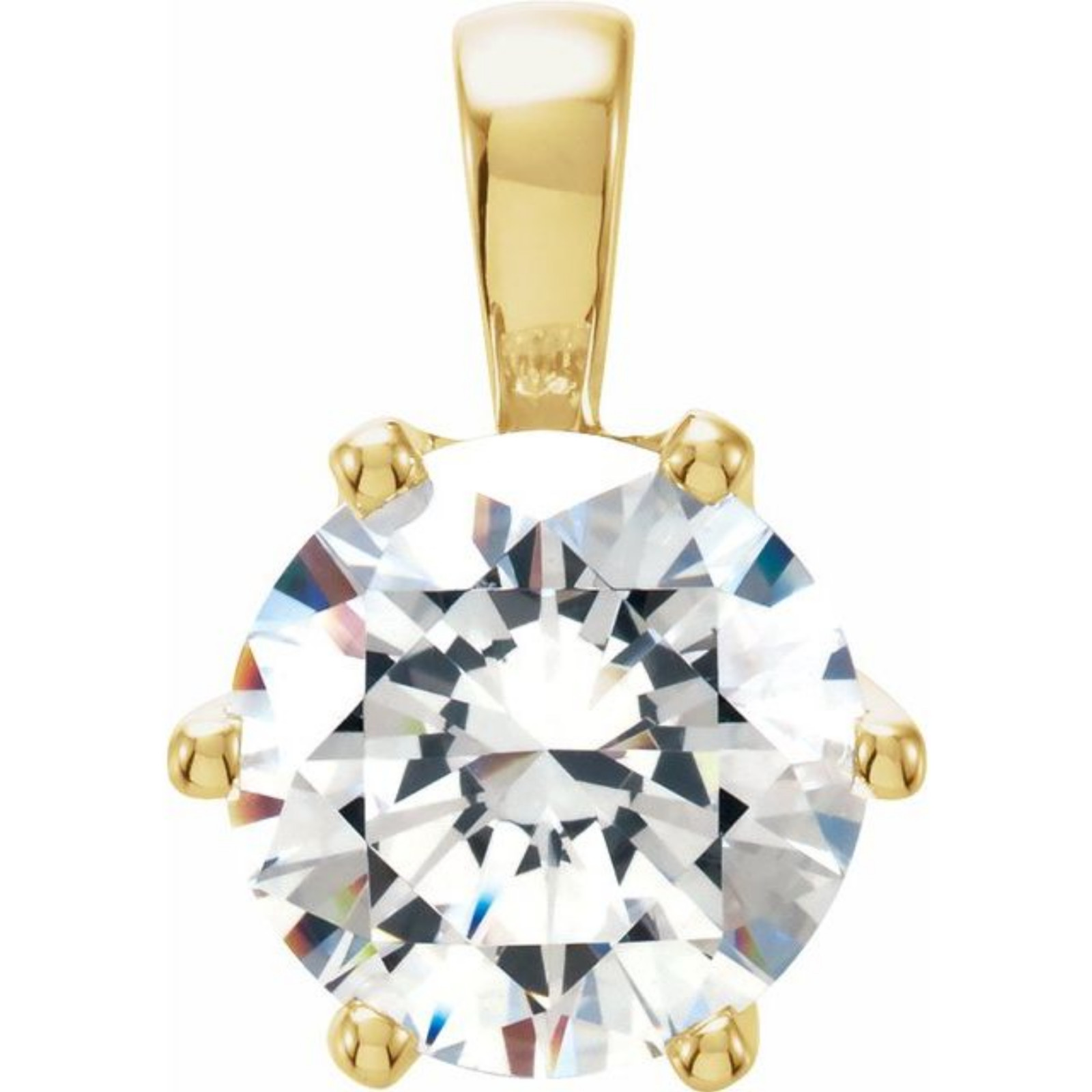 7.5mm Round Solitaire Solid 10k Yellow Gold 6 prong Crown Pendant Setting Mount