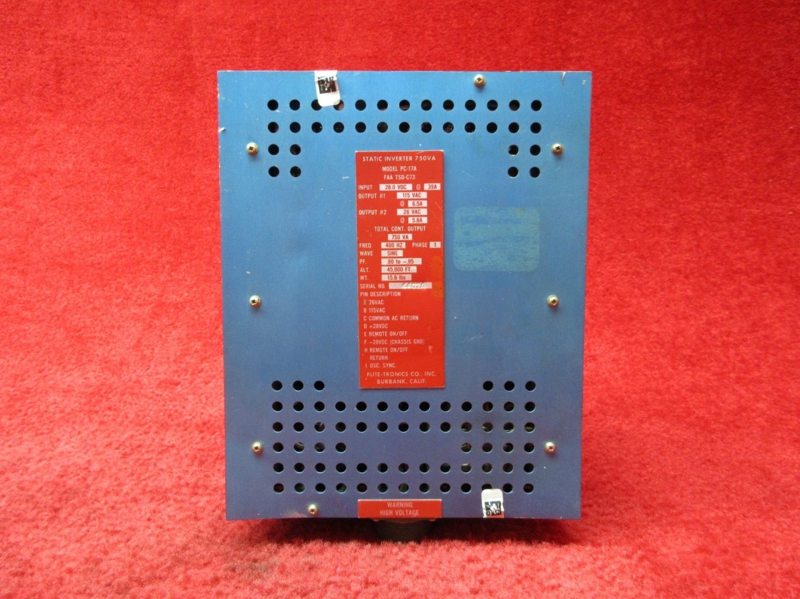 Flite-Tronics PC-17A Static Inverter 750VA 28V