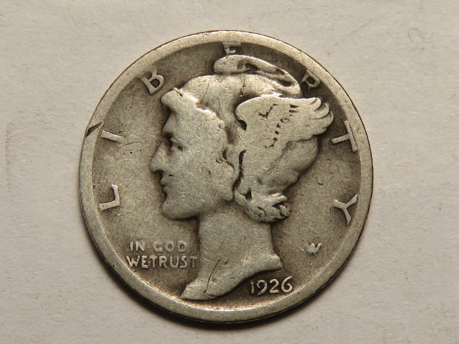 1926-D Mercury Dime Grading VG; Dig on Obverse Rim