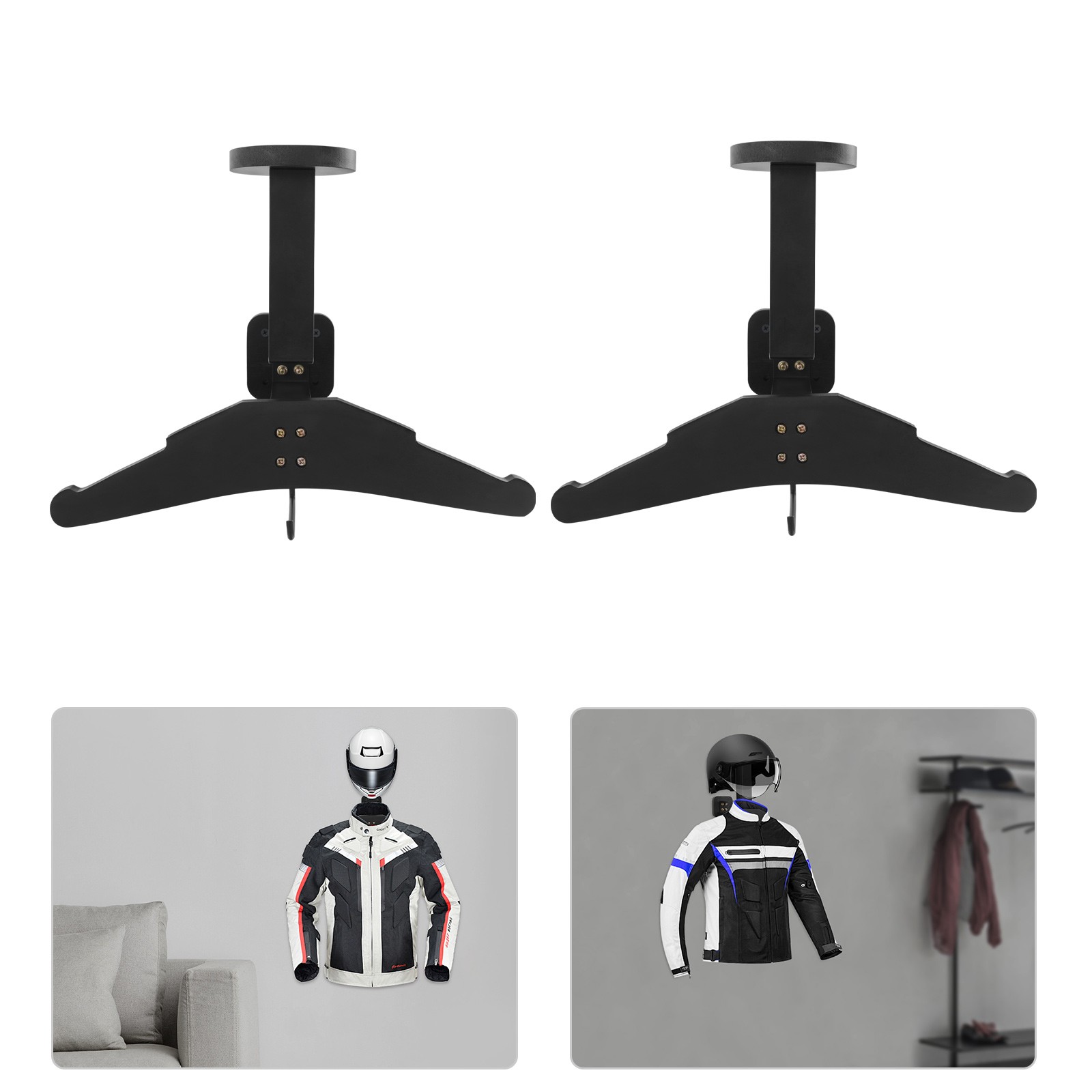 2PCS Motorcycle Helmet Holder Hook Jacket Display Rack Wall Mount Hanger Black