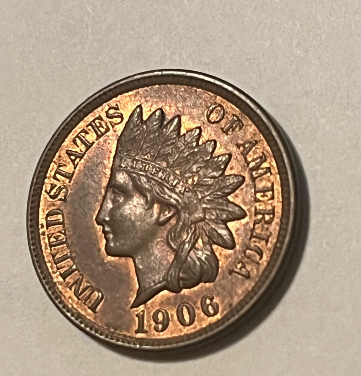 1906 Indian cent  , choice uncirculated , Lustrous brown sime mint red remaining