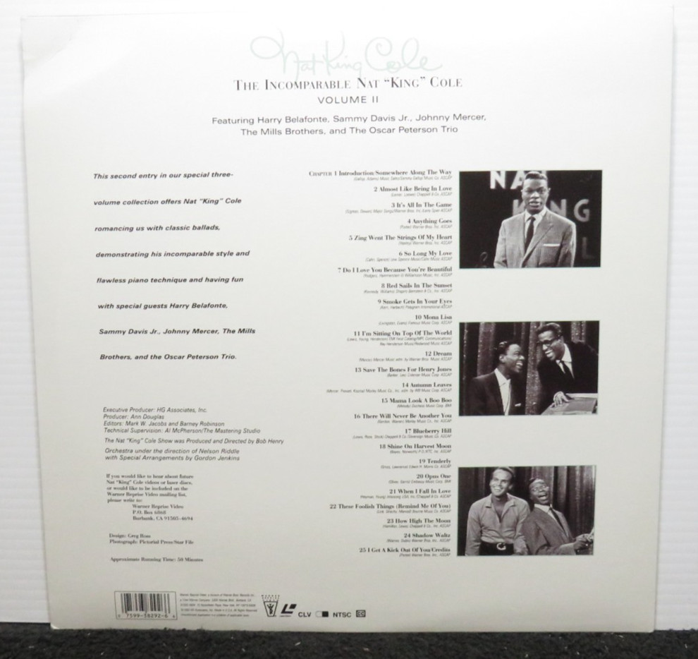 NAT KING COLE THE INCOMPARABLE VOLUME II LASERDISC
