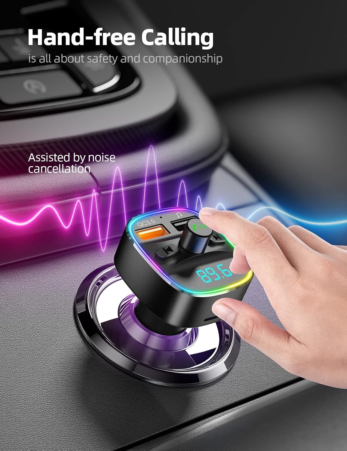 Bluetooth FM Transmitter, Bluetooth Car Adapter with Dual USB Charger Wireles...