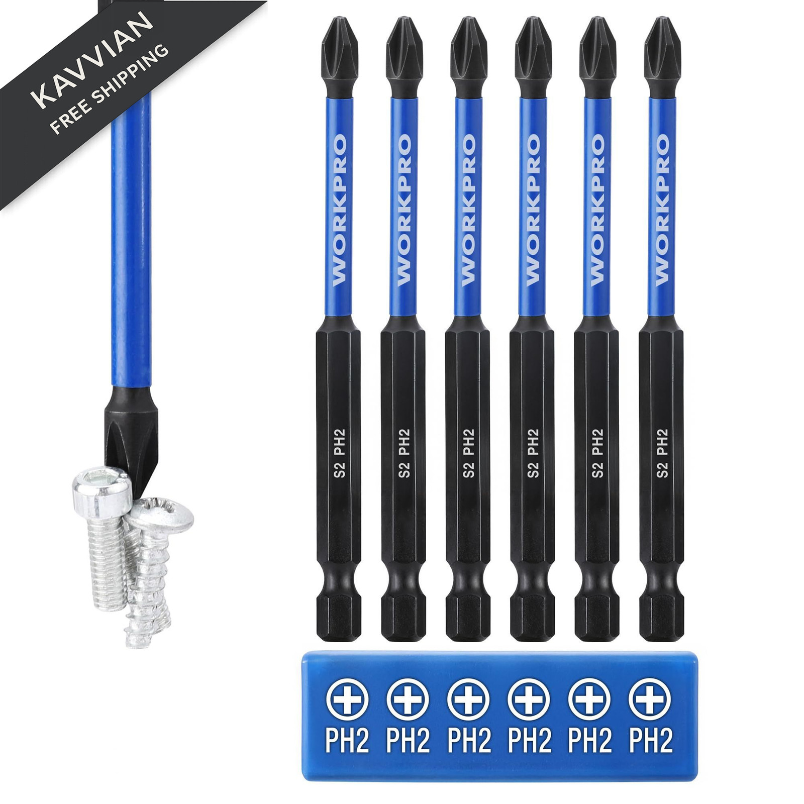 WORKPRO 6pcs PH2 Impact Phillips Screwdriver Bit Set, S2 Professional 4 in