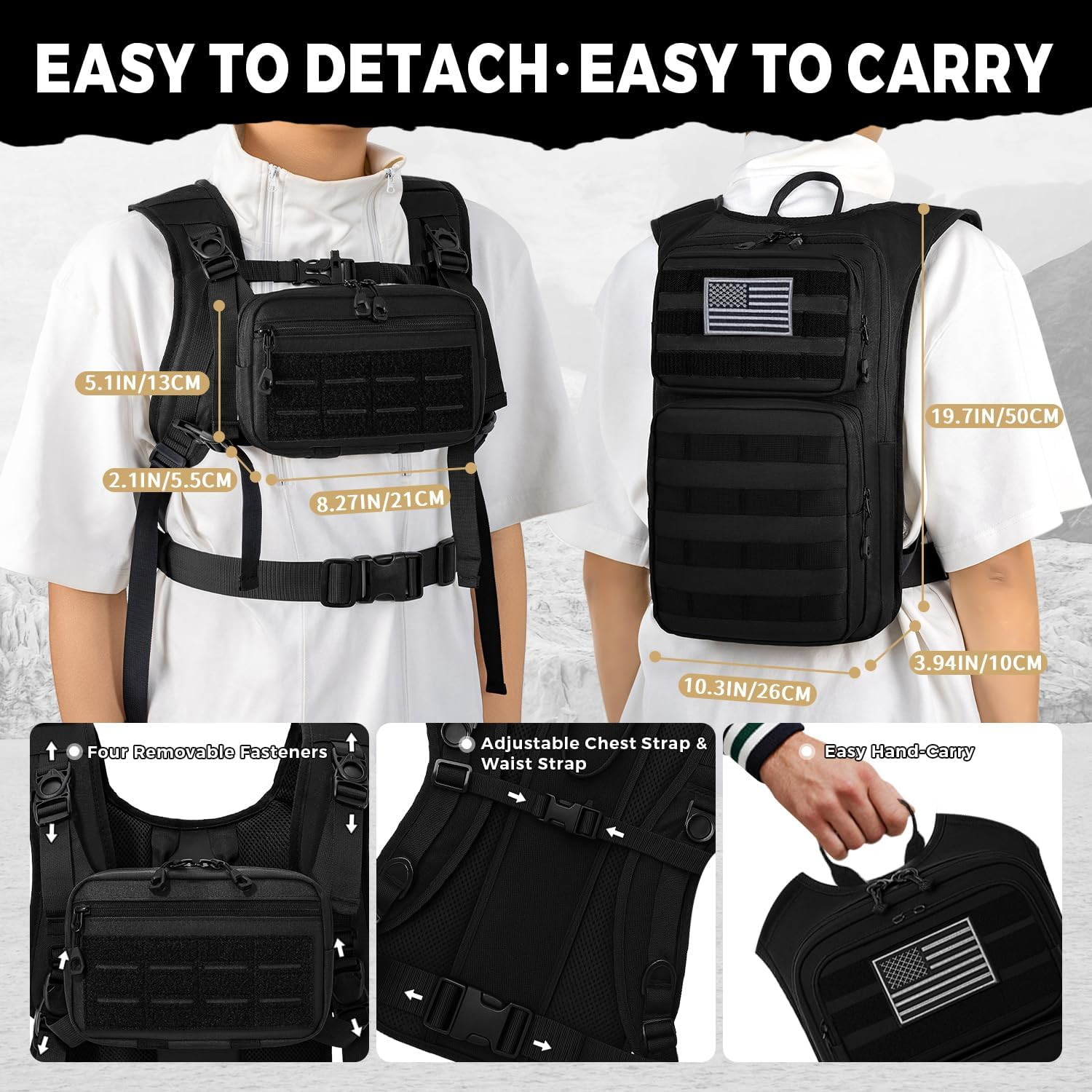 Tactical Hydration Backpack with 2L Water Bladder and Front Small Tactical Pouch