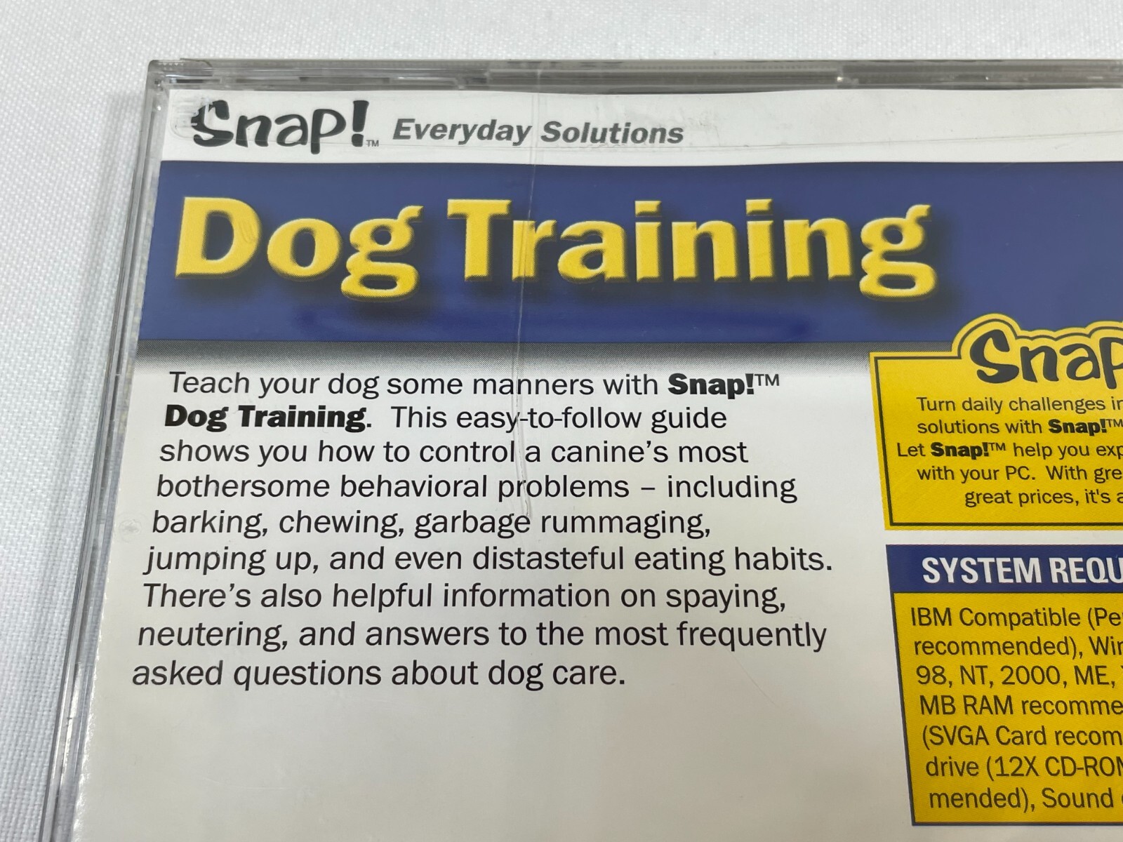 Vintage 2001 Snap! Everyday Solutions DOG TRAINING IBM/PC Software CD-ROM SEALED