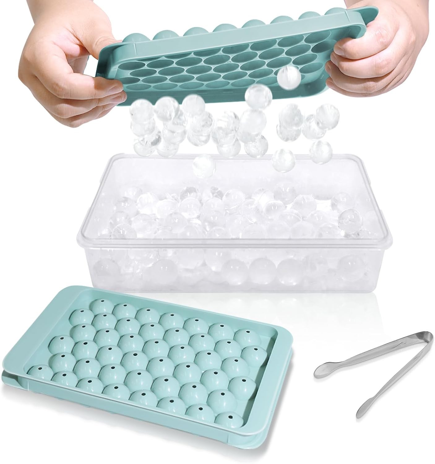 WIBIMEN Ice Cube Tray with Lid and Bin - Round Trays for 0.8-2PACK, Blue