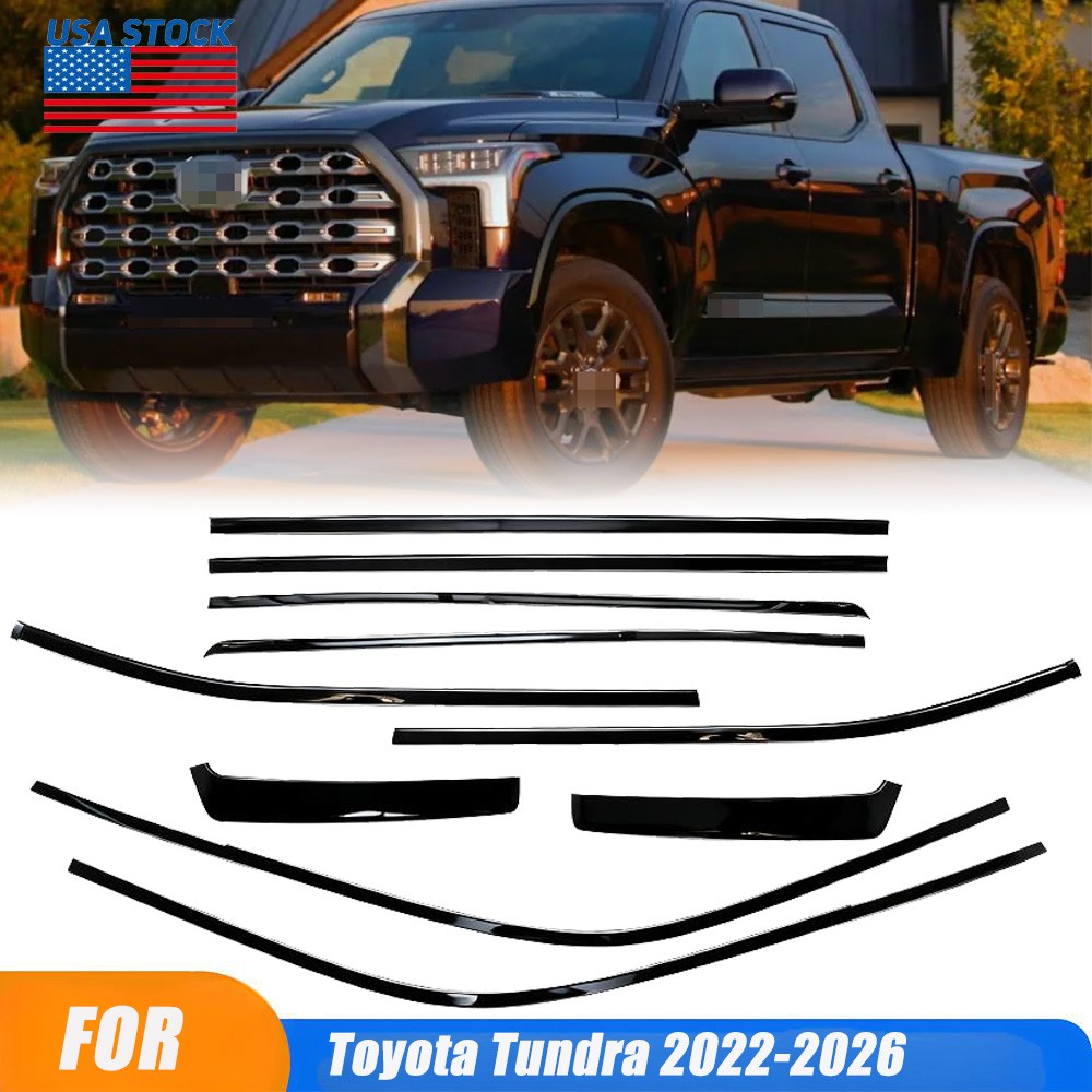 For 2022-2026 Toyota Tundra Gloss Black Window Trim Chrome Delete Overlays