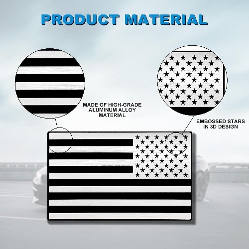 2-Pack Embossed 3D Matte Black Metal Flag Emblem Decals for Vehi Color: Sliver