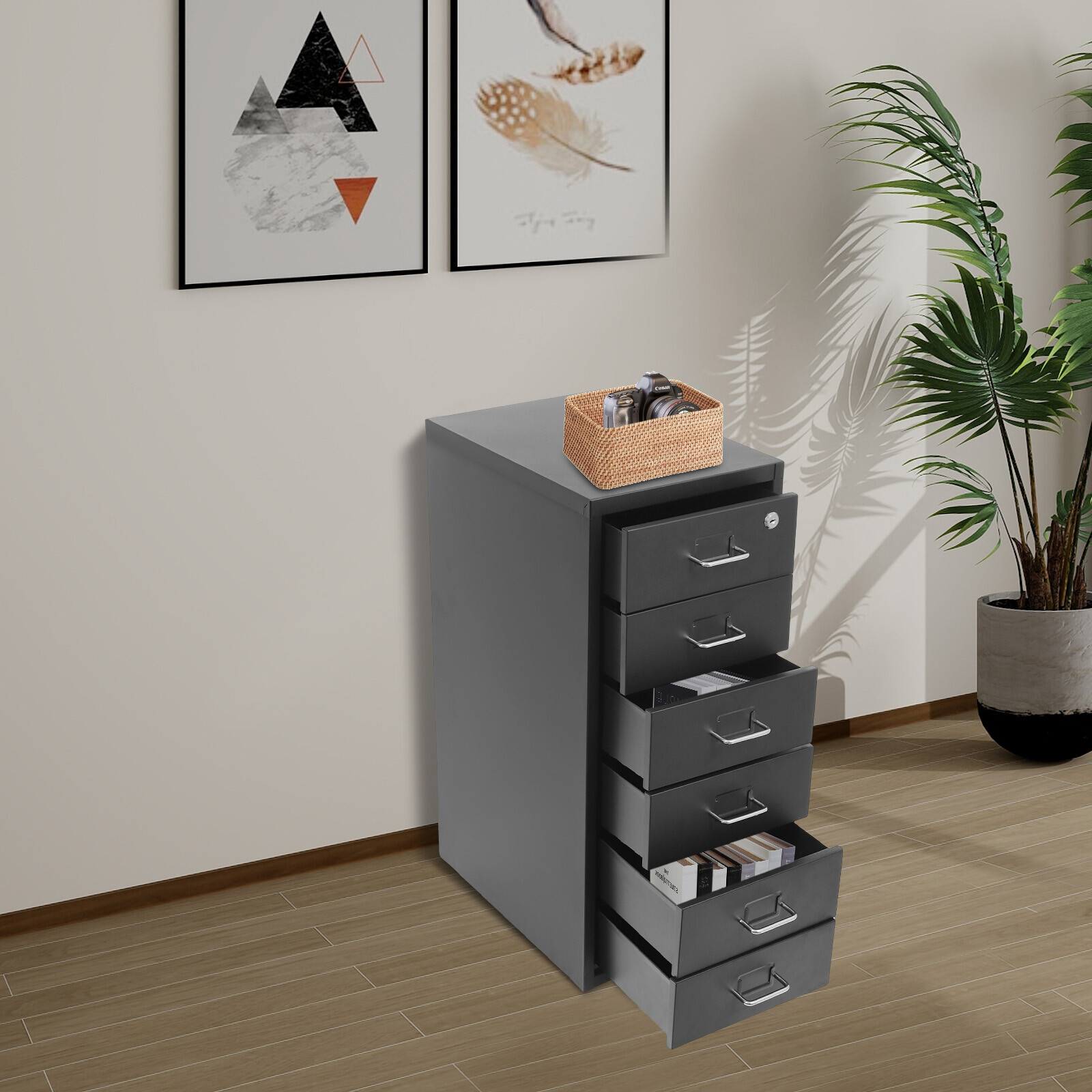 6 Tiers File Cabinet with Lock Metal Vertical Filing Cabinet for Office Home
