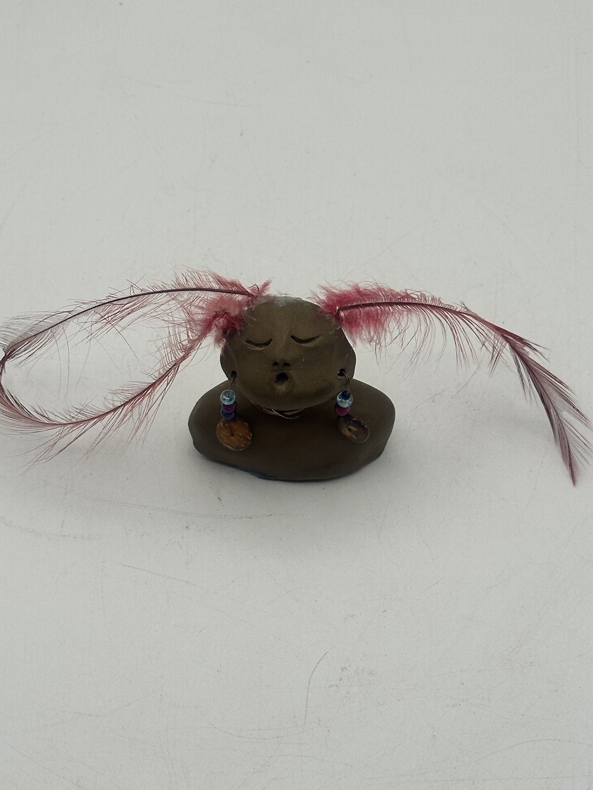 Indigenous Bust Peruvian Hand Crafted From Clay Feathers Need Replaced