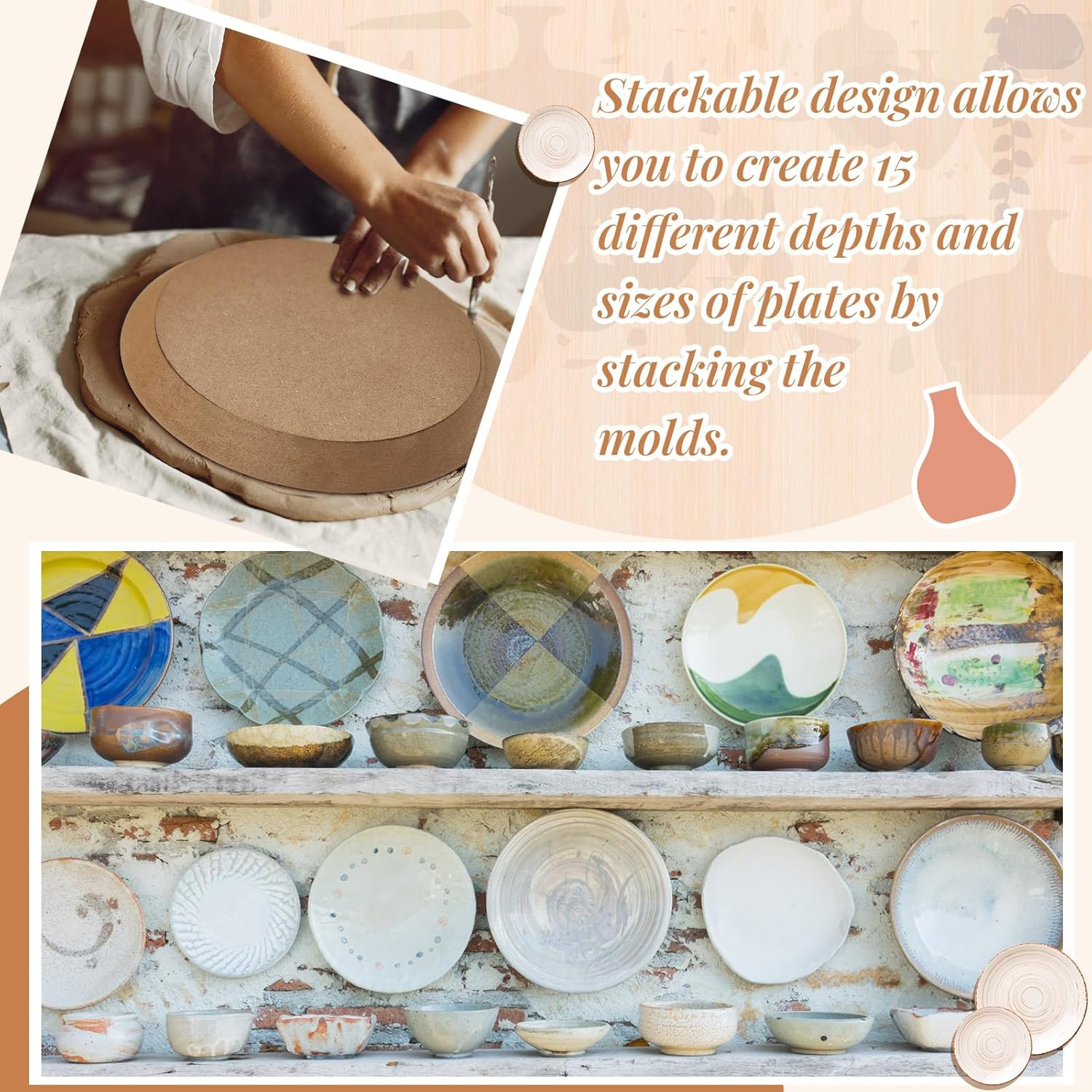 5 Pcs Ceramic Mold for Clay Wooden Pottery Clay Molds for Pottery Ceramic Plate