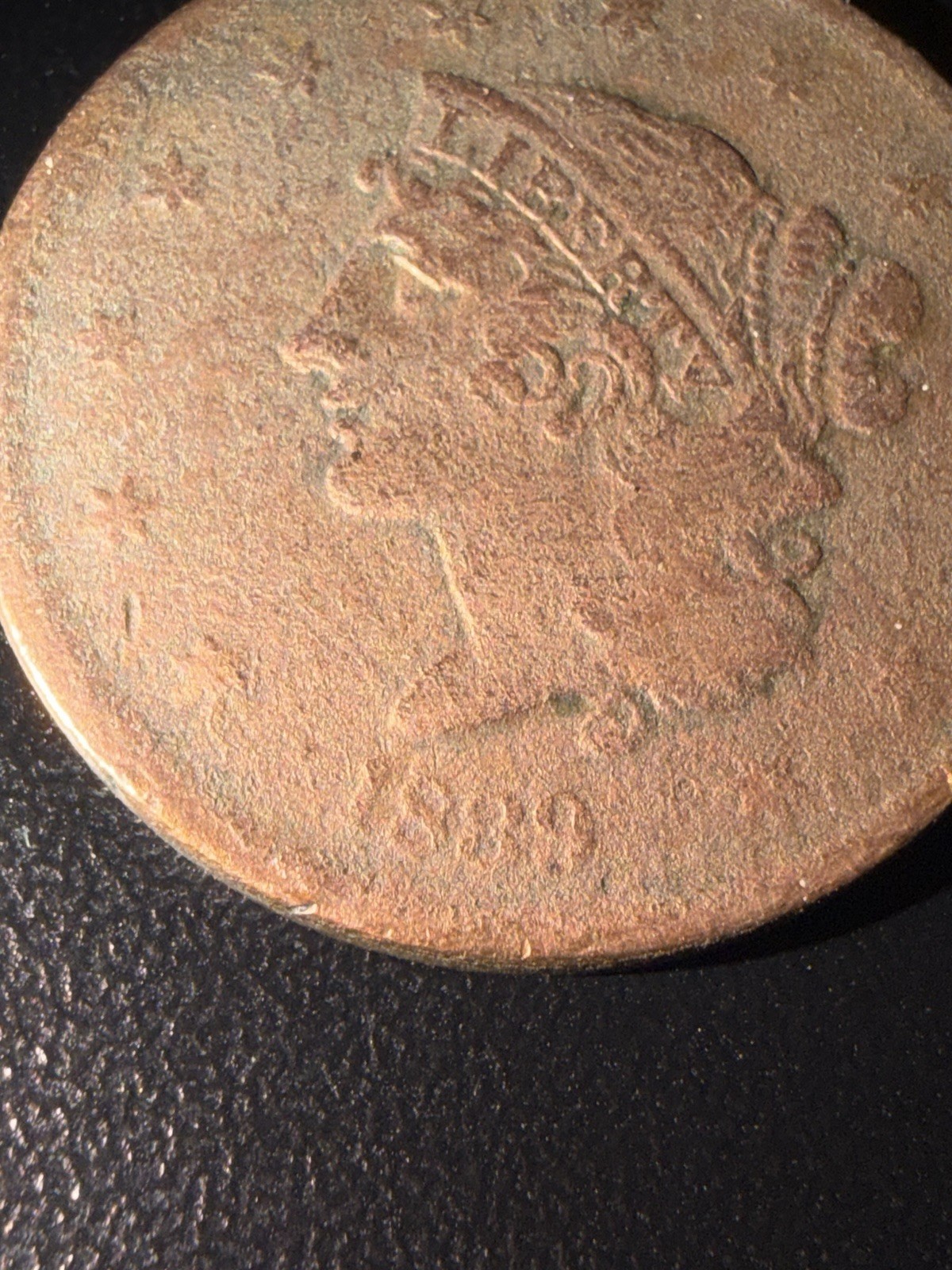 1839 Booby Head Large Cent VG+