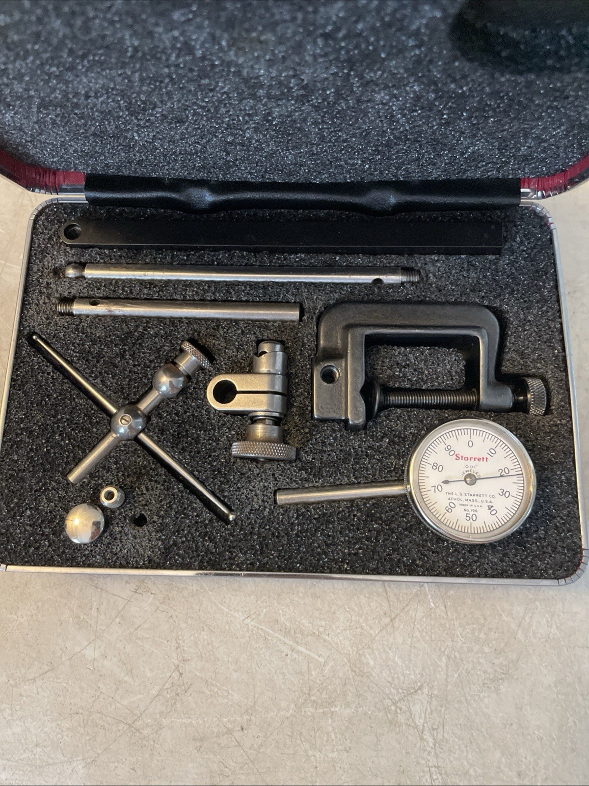 Starrett No. 196 Dial Indicator Set with Attachments in Case