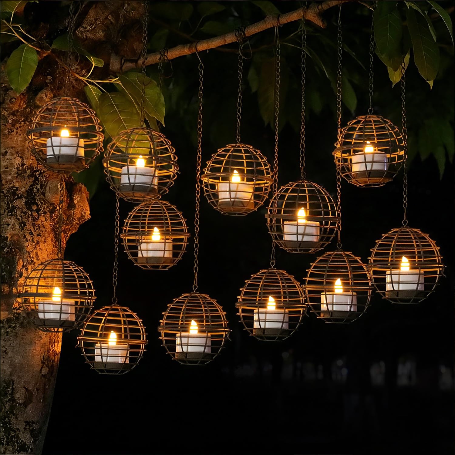 Partphoner Large Solar Lights Outdoor Hanging Lanterns 12 Pack Rustic Iron 4.3