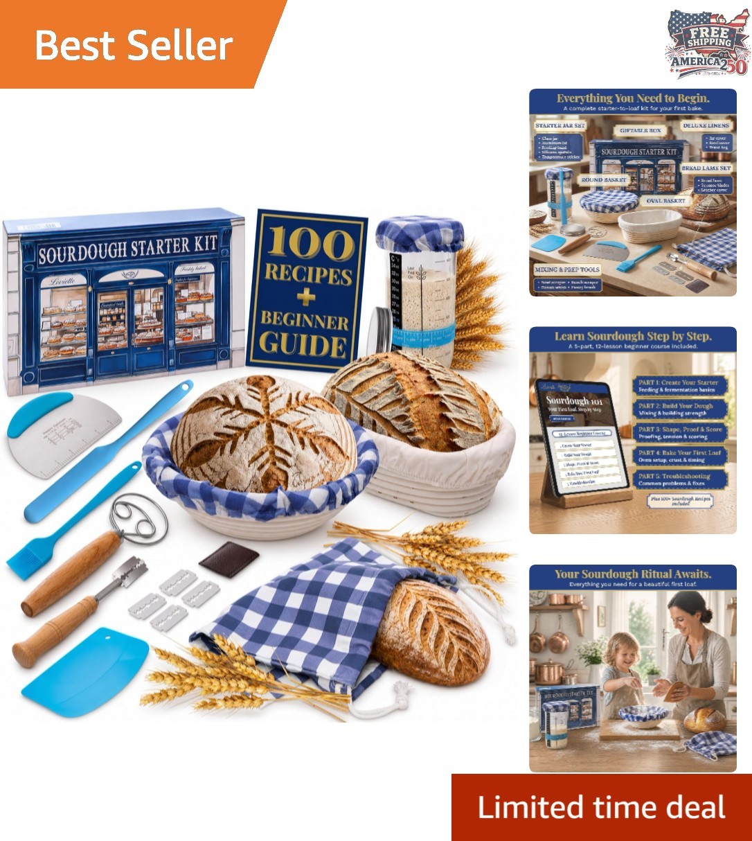 Complete Sourdough Baking Kit: 9" Round & 10" Oval Proofing Baskets Included