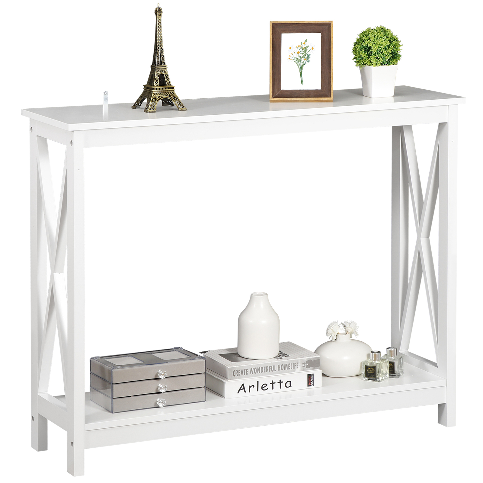 Console Table Bed Accent Side Stand Display Storage Shelf Entryway Decor White