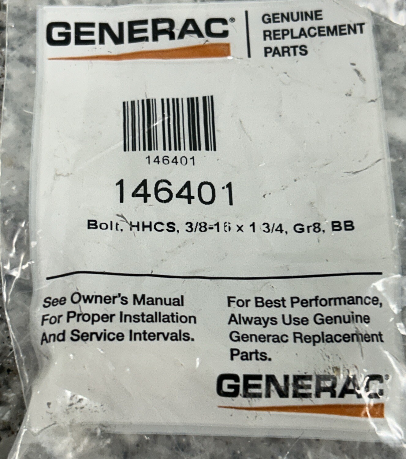 Generac 146401 Bolt HHCS 3/8=16 x 1 3/8 Gr8 BB