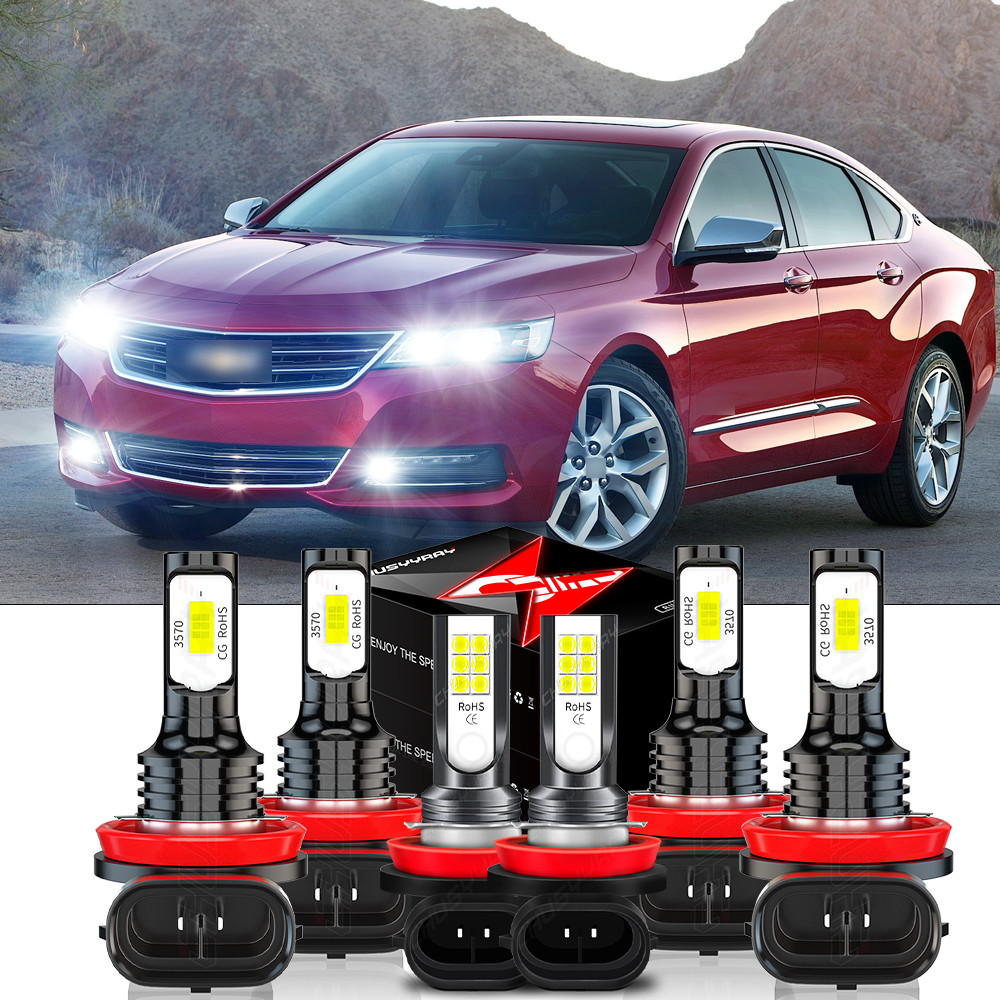 Fit chevy Impala 2006-2013 Combo 6X 6000K LED headlights Hi Lo & Fog Light Bulbs