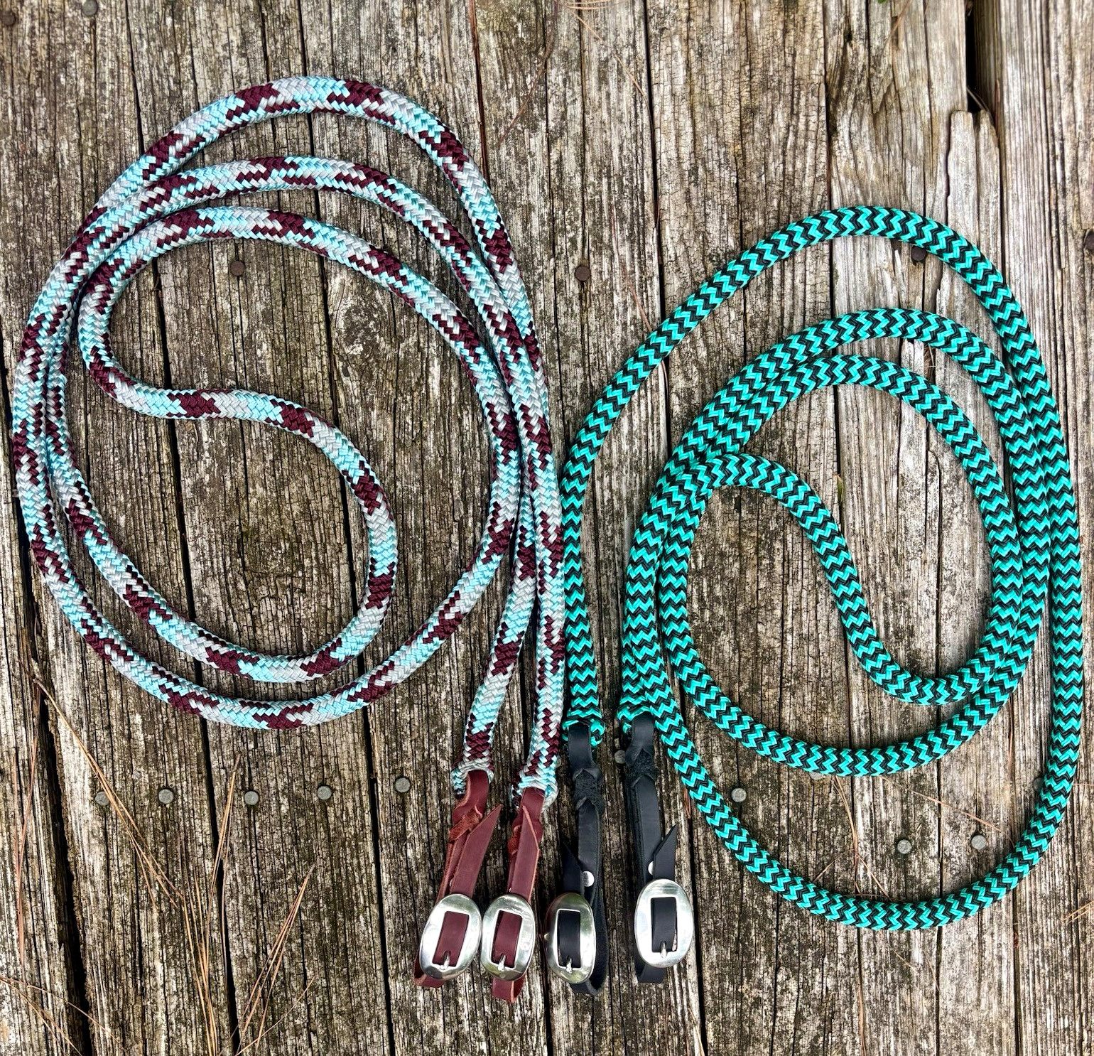 Turquoise/Black Western Roping Loop Reins /Leather Water Loops