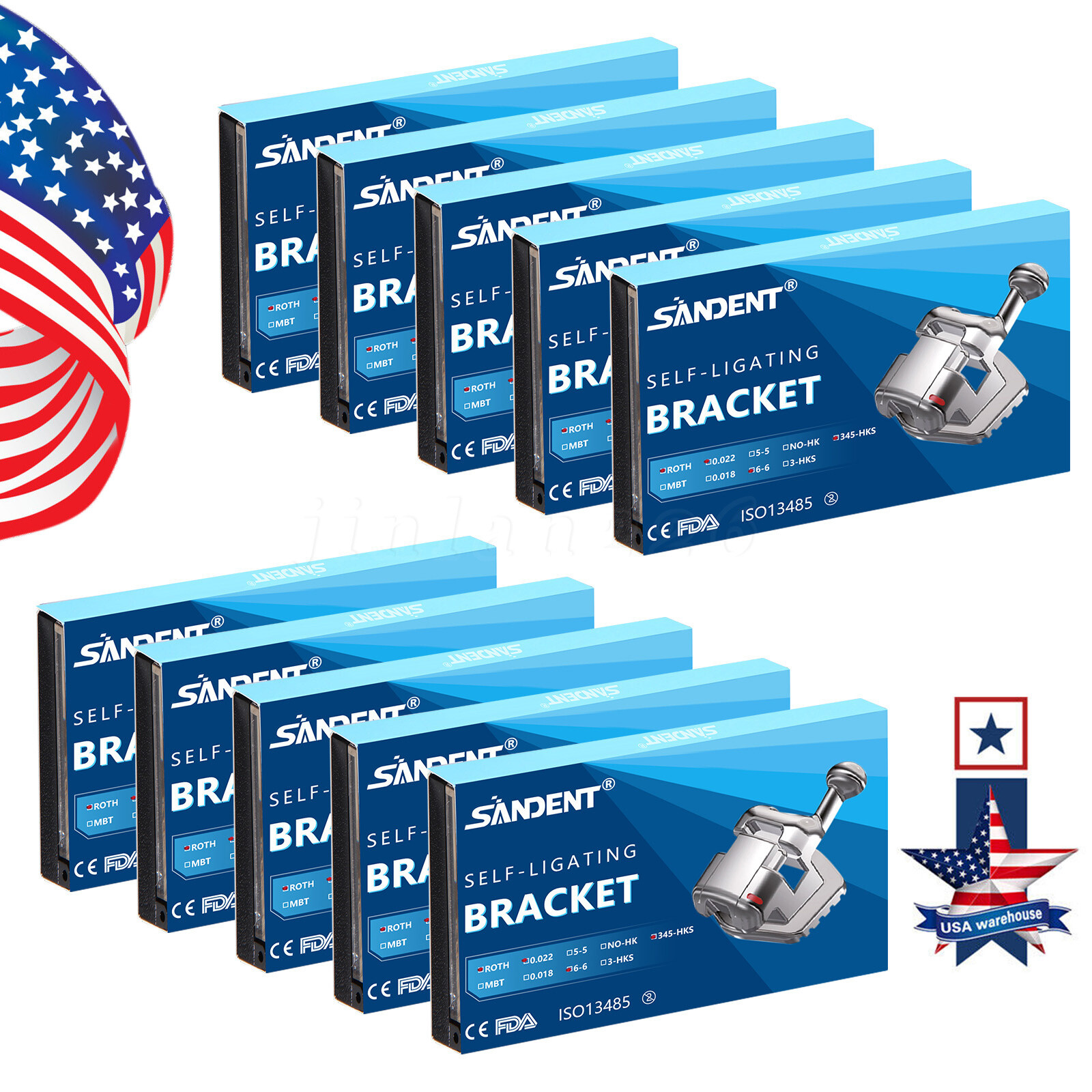 SANDENT Dental Orthodontic Self Ligating Bracket Braces Roth.022 Hooks 345