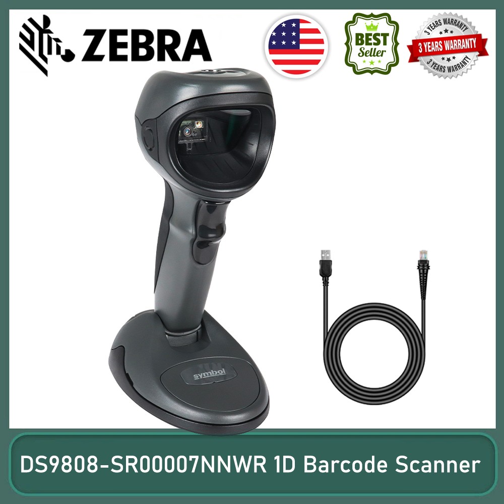 Zebra Symbol DS9808-SR00007NNWR 1D Barcode Scanner Reader with Stand & USB Kit