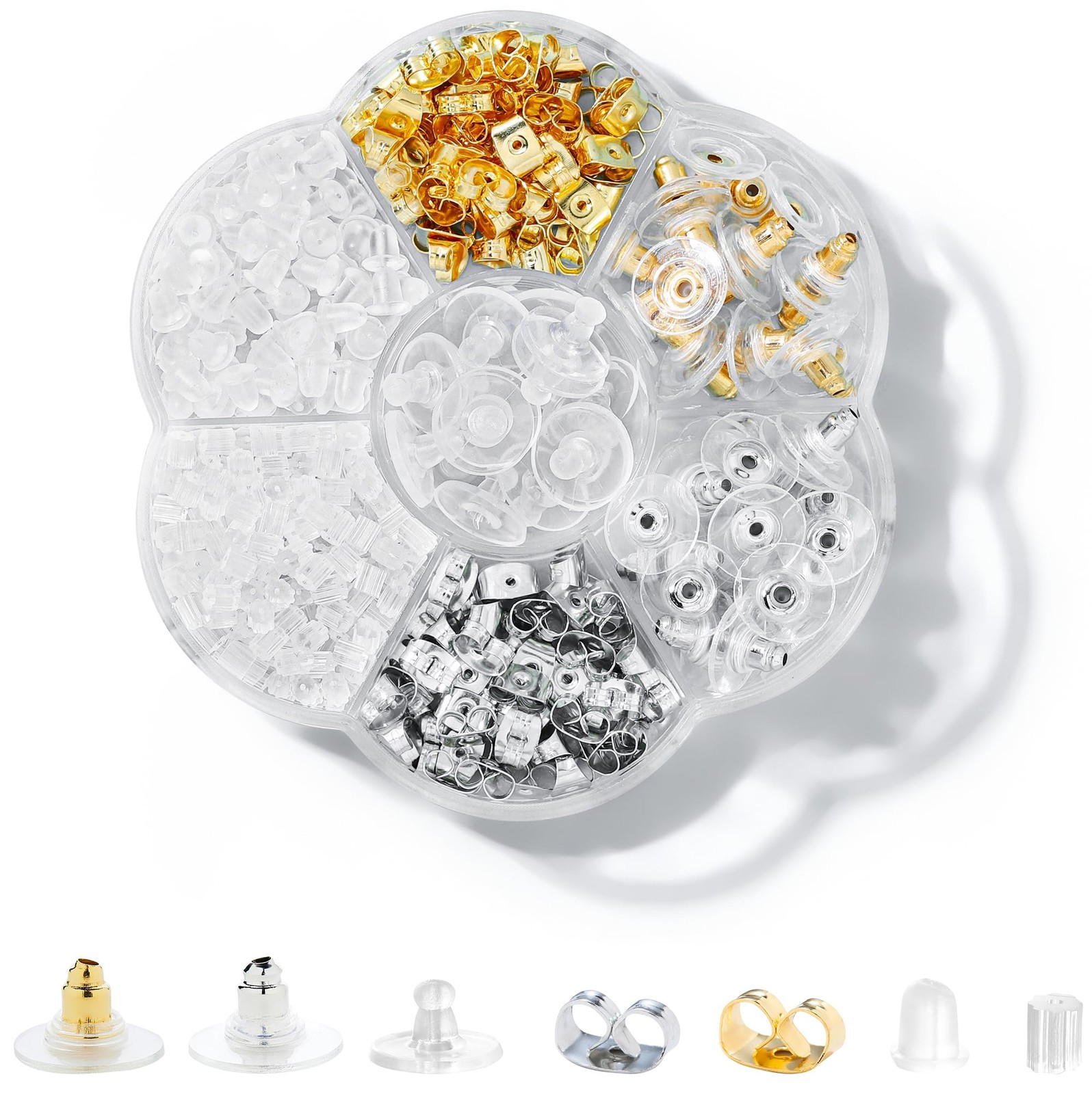 Nkwuire 7 Styles 500PCS Earring Backs for Studs, Clear Plastic Hypoallergenic...