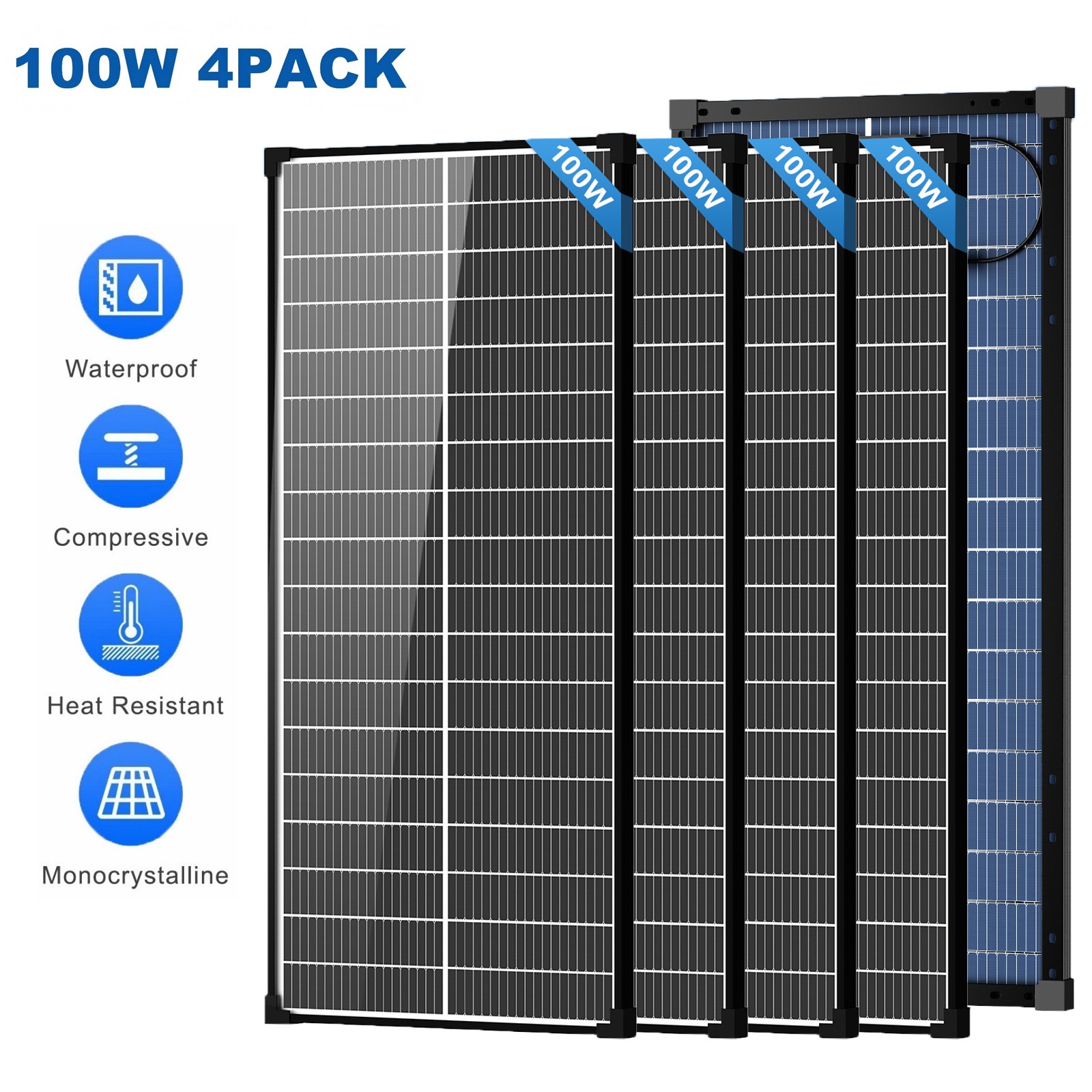 AeternaSol 4Pack 100W Solar Panel 400W 18V N-Type PV RV Boat Home Power Off Grid