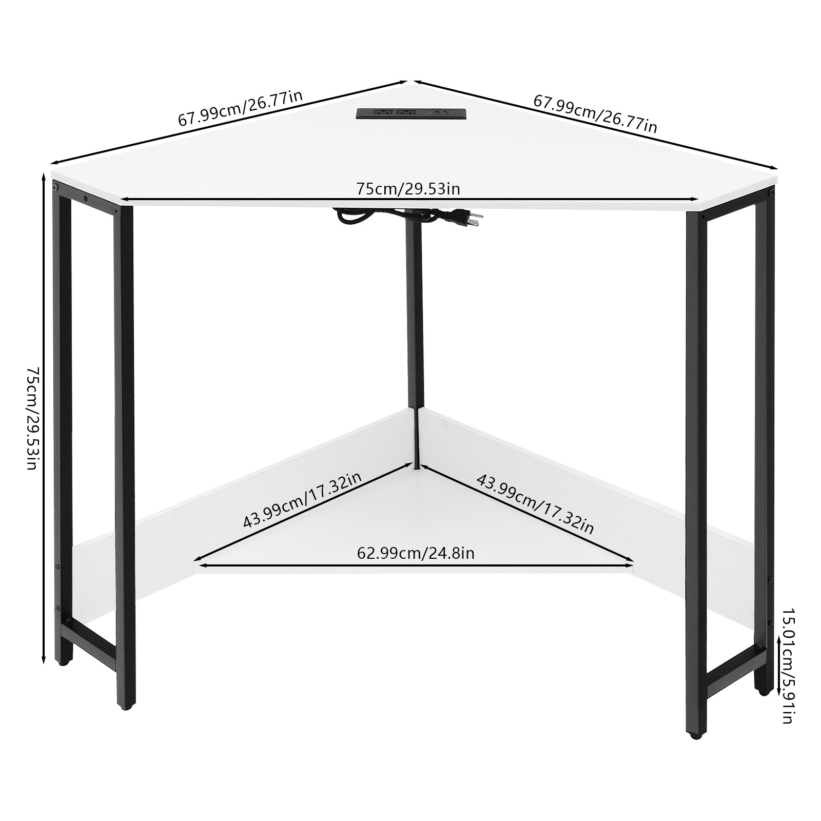 68×68×75 cm Corner Desk with Outlets for Compact Spaces and Modern Design