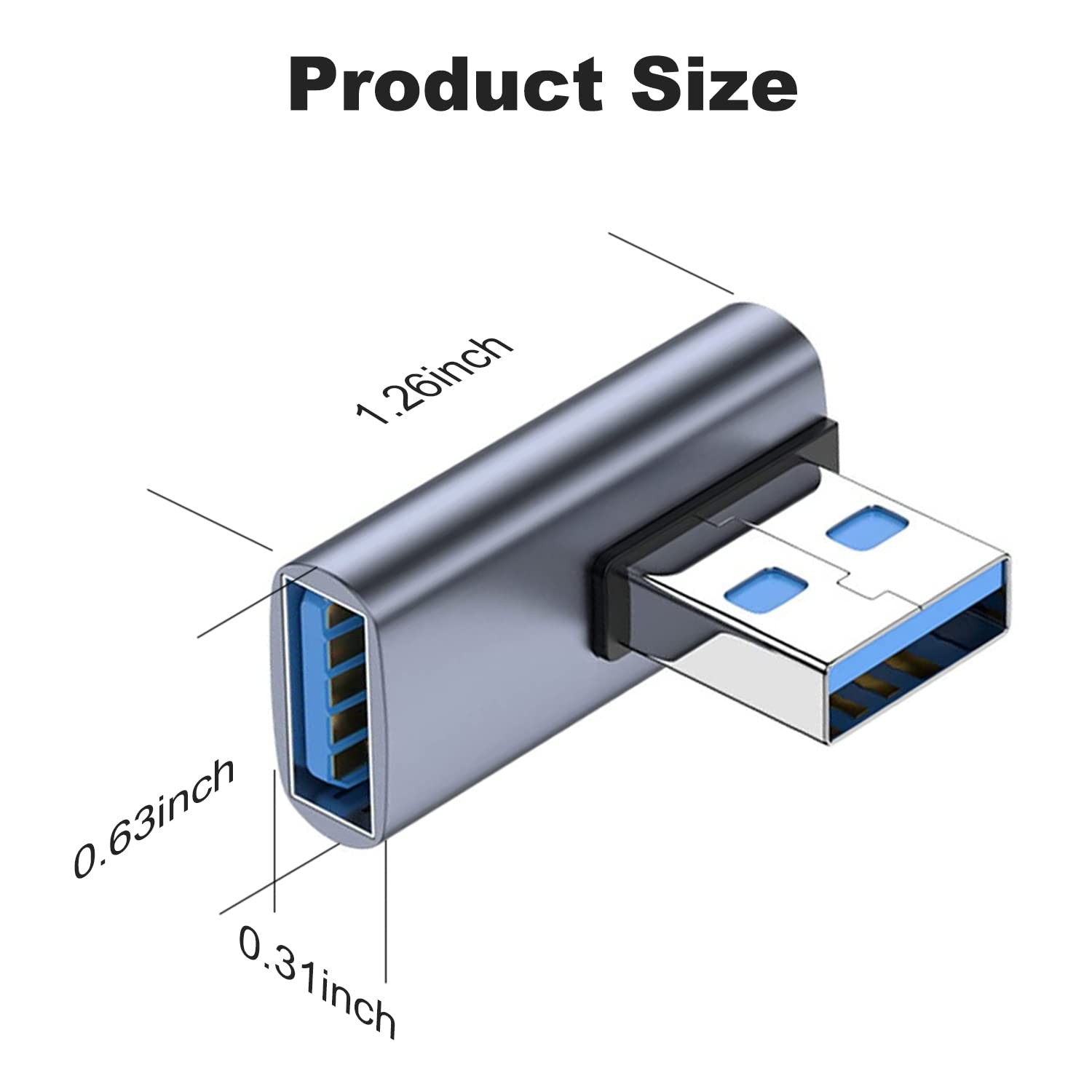 AreMe 90 Degree USB 3.1 Adapter 2 Pack, Left and Right Angle A Silver