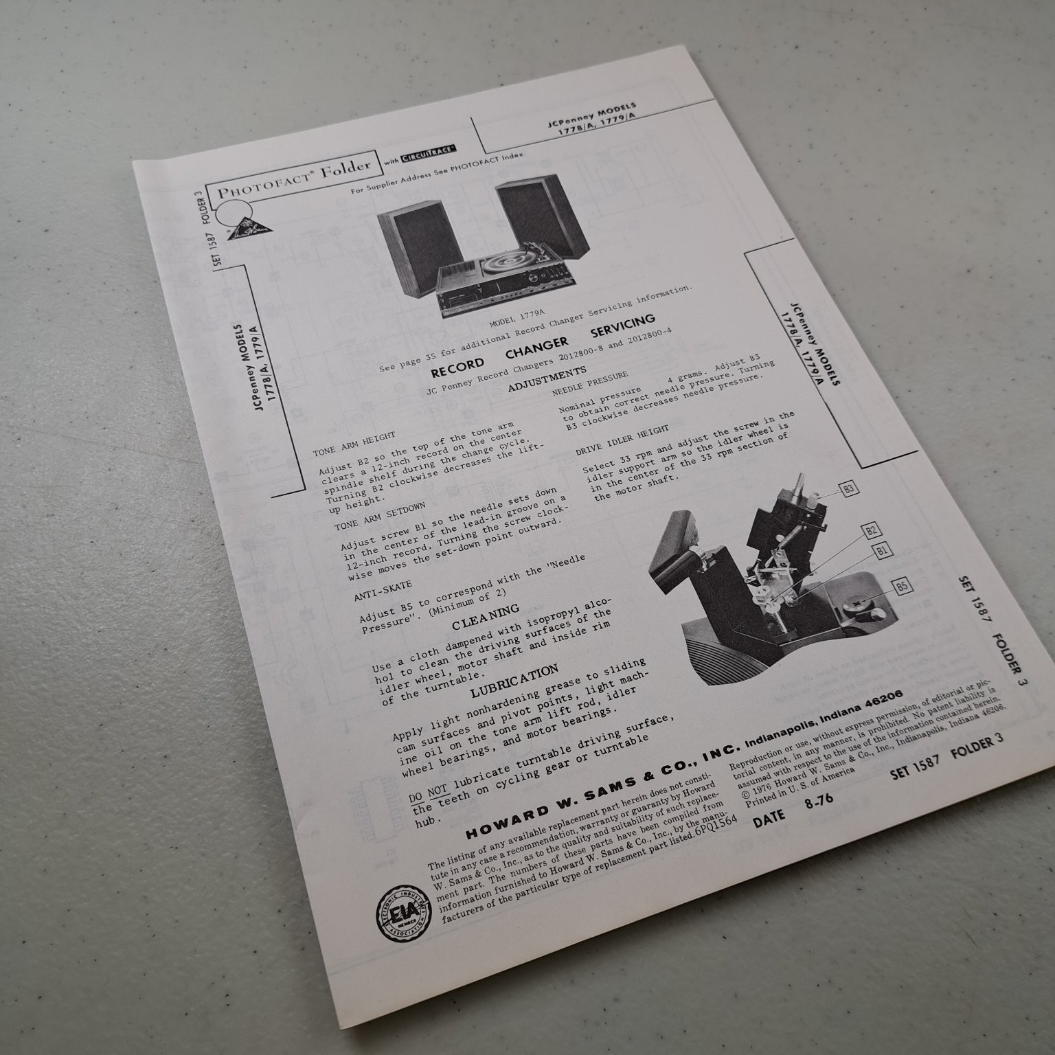 JCPenney Manual 1778/A 1779/A Record Changer Servicing 1976 Illustrated