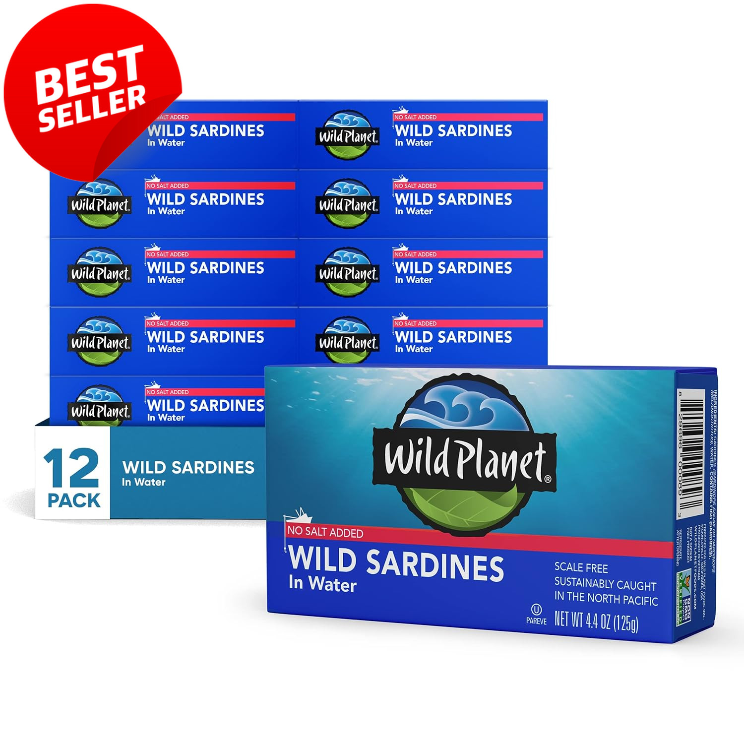 12pk Wild Sardines in Water 4.4oz No Salt Added Non-GMO Sustainable Fish - US