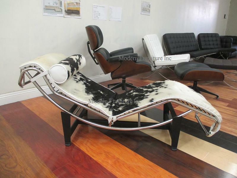 Classic modern design Le corbusier style LC4 lounge chair genuine cowhide brown