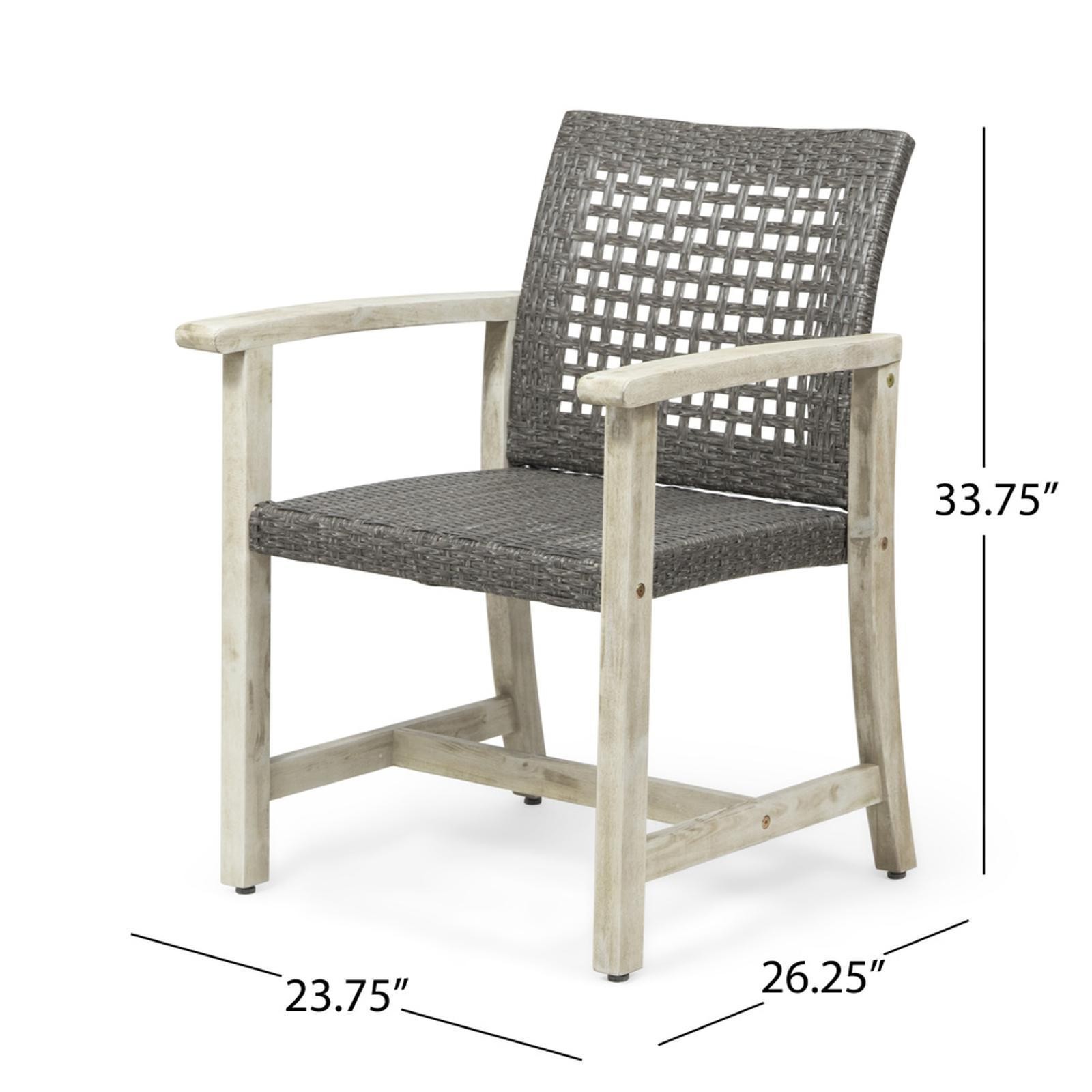 Wicker Weave and Acacia Wood Dining Chair Set for Indoor/Outdoor - Handcrafted