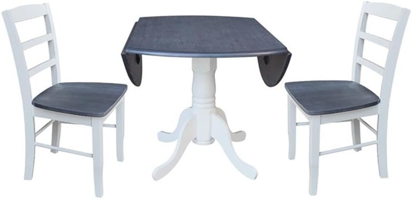 42 In. Wood Dining Table with 2 Madrid Ladderback Chairs in White/Heather Gray
