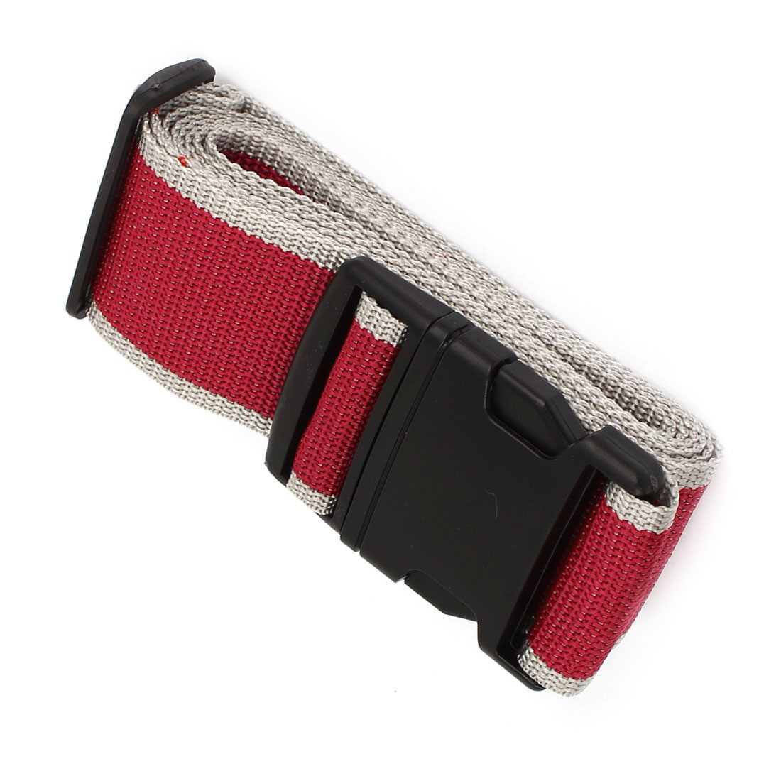 Plastic Release Buckle Nylon Luggage Suitcase Strap Band Belt, Gray Burgundy