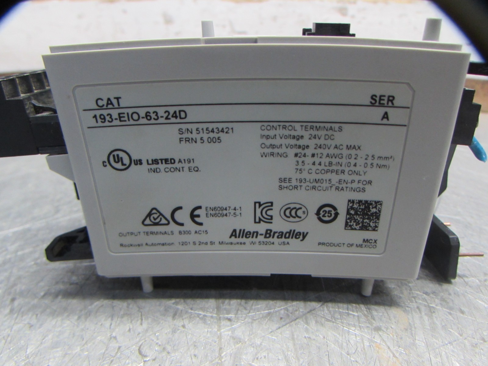 Allen Bradley 193-EIO-63-24D , Ethernet Overload Control Module , Clean TAKEOUT!