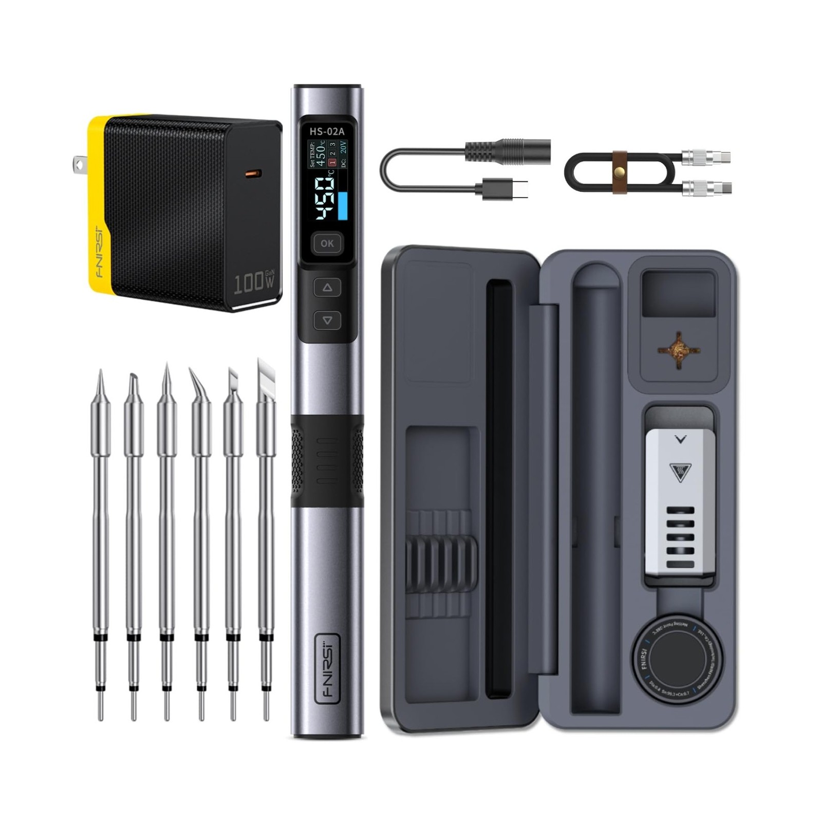 FNIRSI HS-02A 100W Portable Corded Soldering Iron Kit with Stor... USA FAST SHIP