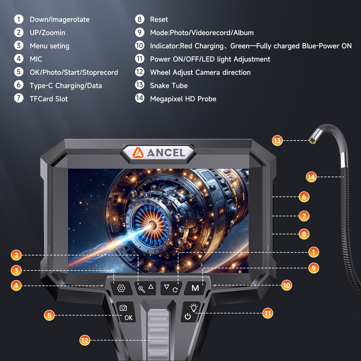 6 Leds Two-Way Articulating Borescope Camera Endoscope Inspection Camera 3.9MM