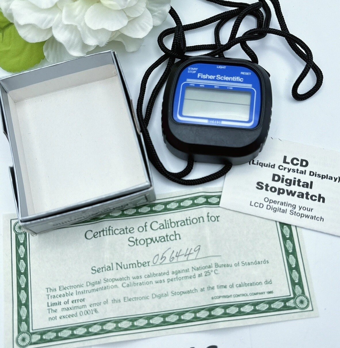 LCD Digital Stopwatch Fisher Scientific Certificate Of Calibration